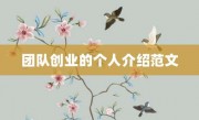 团队创业的个人介绍范文